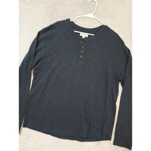 Tecovas Shirt Mens Large Henley Ribbed Knit Navy Heather Blue Casual Long Sleeve